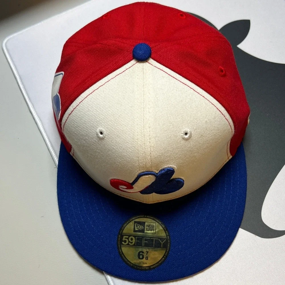New Era Montreal Expos Fitted Hat Mens 6 7/8 Blue Red Cream 59FIFTY MLB Cap